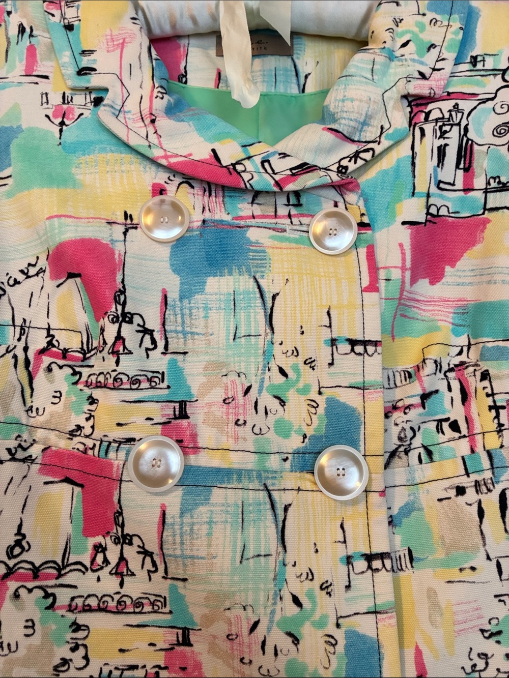 Multicolor Abstract Print Double-Breasted Trench Coat - Picture 2 of 4